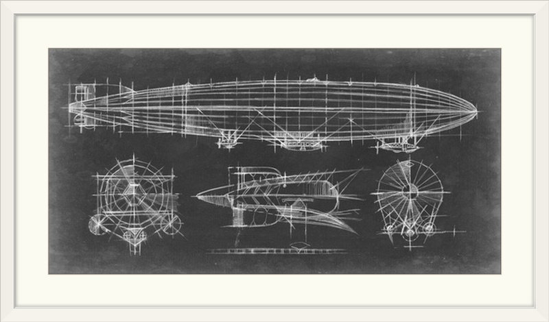 «Blueprint Airhip» par Ethan Harper, impression, Cadre noir, H 23 po x l 38 po x P 1 po