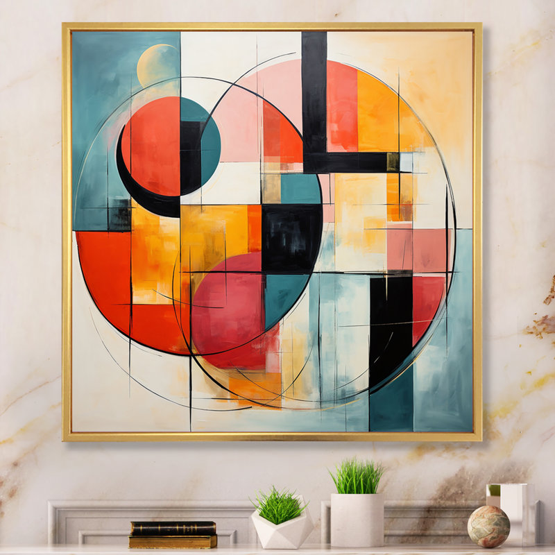 Abstractions géométriques bleues et mid-century I - impression, H 24 po x l 24 po x P 1 po, Encadrement doré
