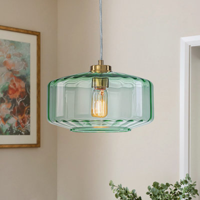 Hand‑Blown Ribbed Green Glass Pendant