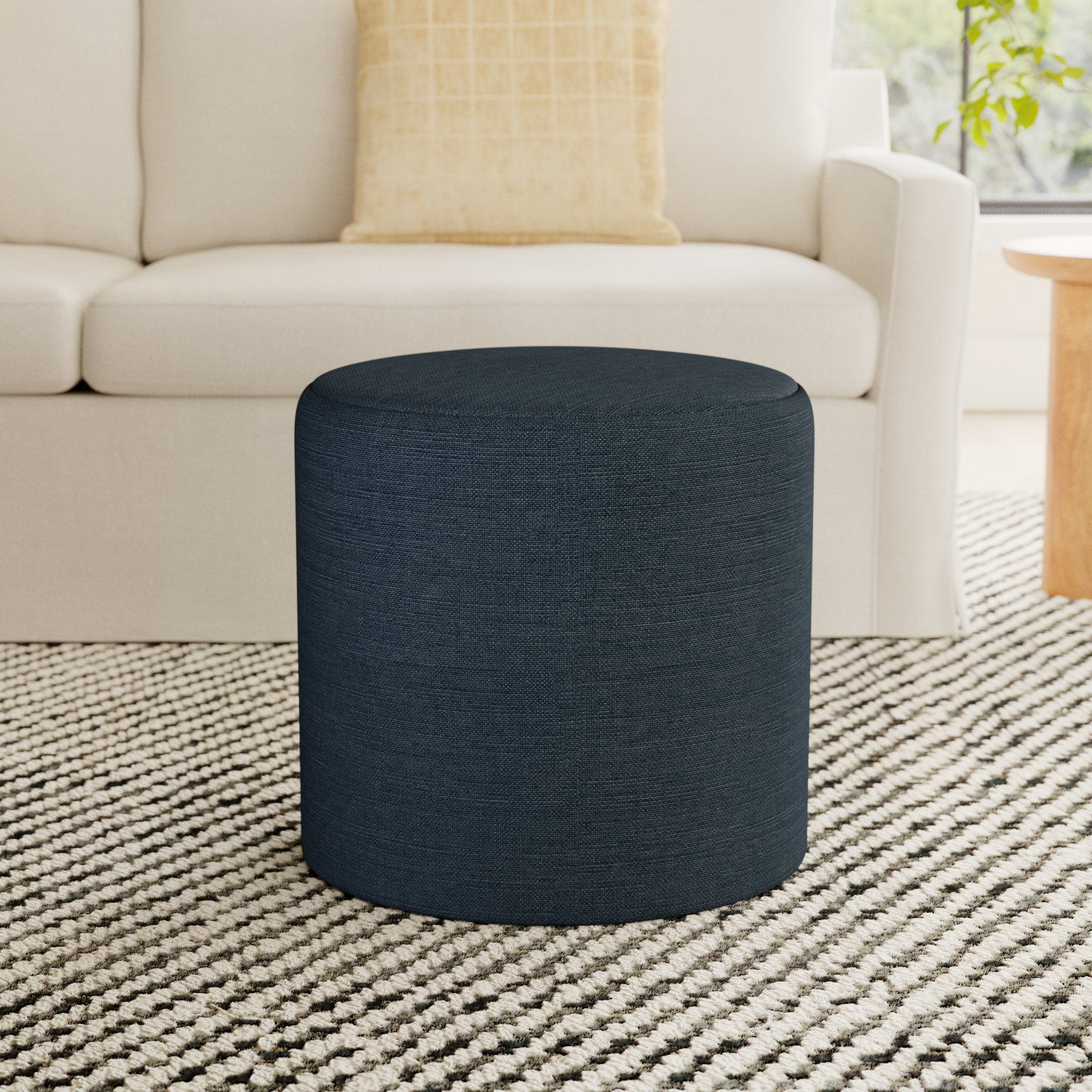 Orlando Upholstered Ottoman, Classic Navy Linen
