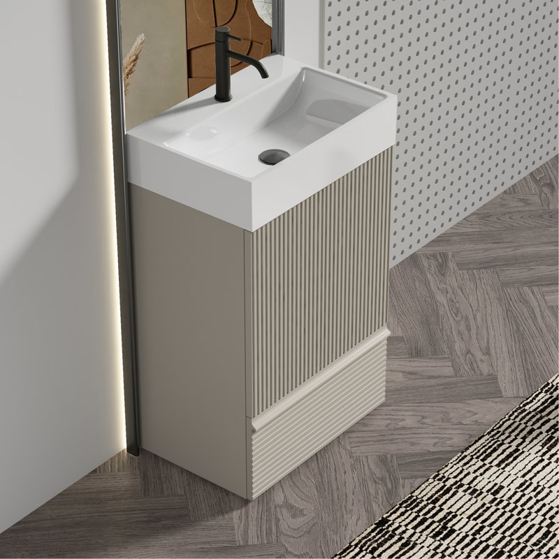 Meuble-lavabo rayé gris en cachemire 20 po avec lavabo en céramique, armoire de salle de bain autoportante pour salle de bain moderne, KD