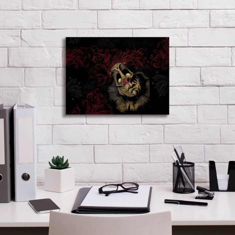 Bernardyn Rageon, clown foncé sur toile, H 12 po x l 16 po x P 0,75 po