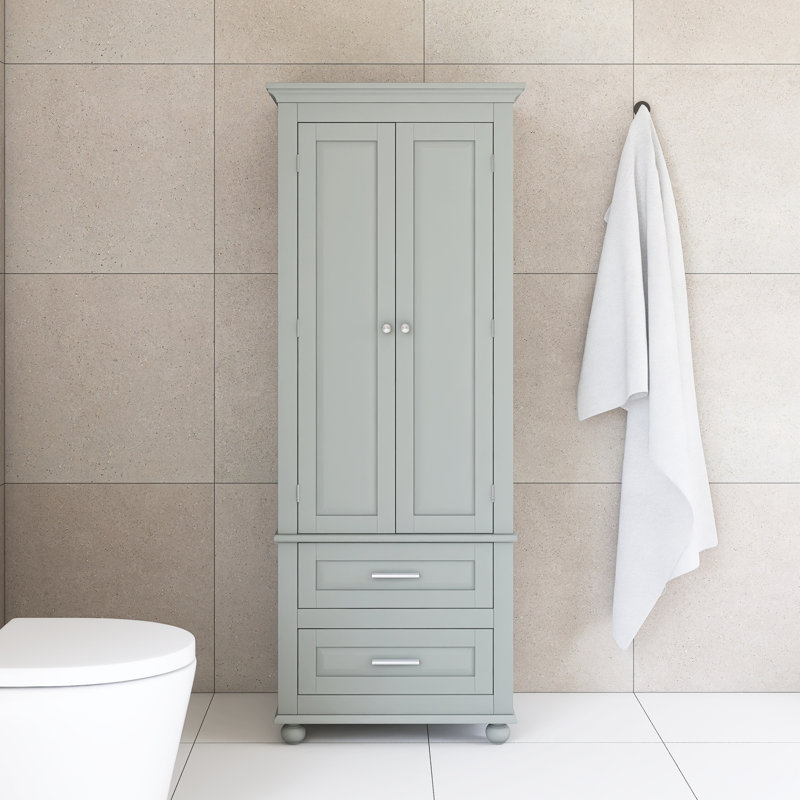 Tall Storage Cabinet With Two Drawers, Grey