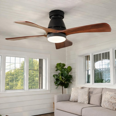 Ventilateur de plafond en bois massif pour la chambre à coucher et le salon, 42 po, avec télécommande, moteur à courant continu