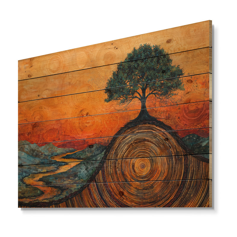 Baobab africain avec des racines de sérénité I - Art mural en bois d'arbre - sur bois de pin naturel