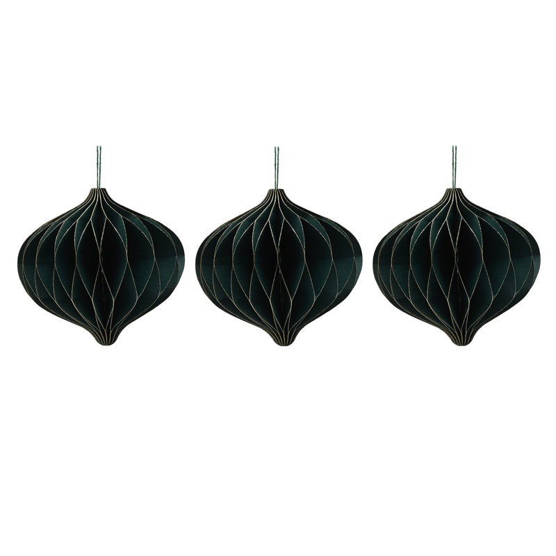 Dark Green Set of 3 Paper Shaped Baubles with Gold Edge