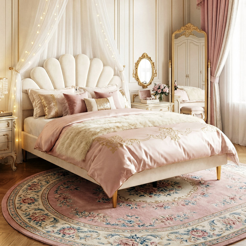 Upholstered Bed, Beige