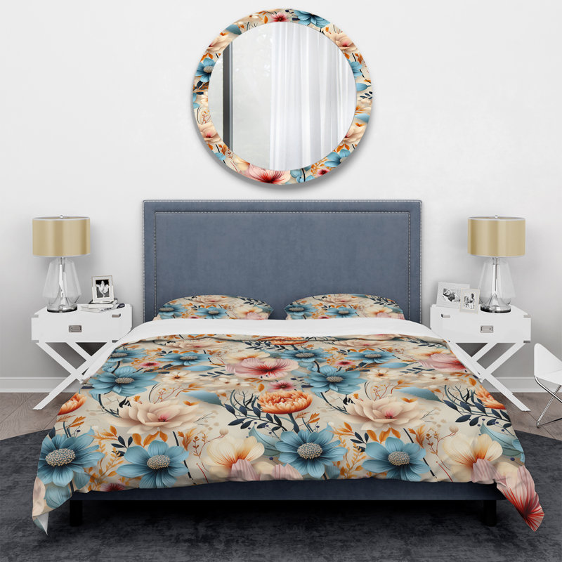 Ensemble de housse de couette à motif floral Rostrand, Housse de couette pour très grand lit et 2 très