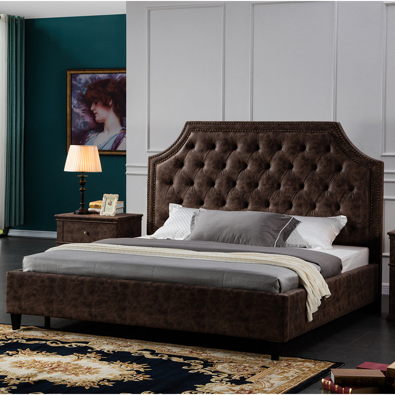 Vegan Leather Platform Bed, Brown, King