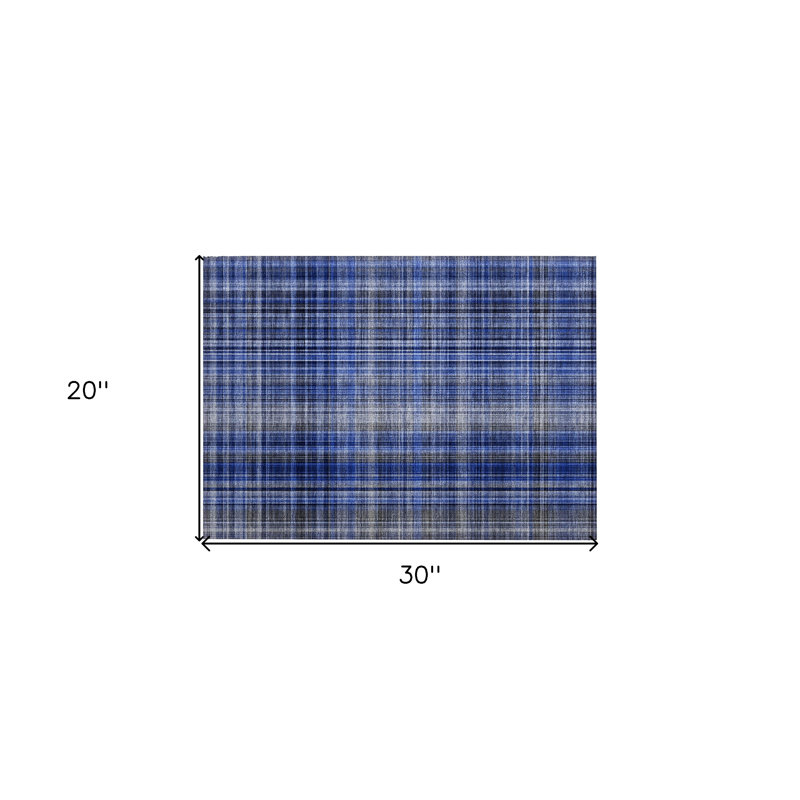 2' X 3' Navy Blue Plaid Washable Non Skid Indoor Outdoor Area Rug