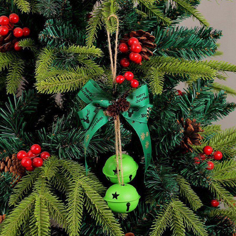 12 pièces de décoration de cloche de Noël en métal avec nœud, corde de jute et baies, ornements de ferme rustique pour arbre de Noël