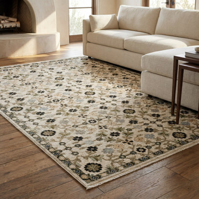 Xadyn Vintage Botanical Multi/ Beige Fringed Dense Pile Rug