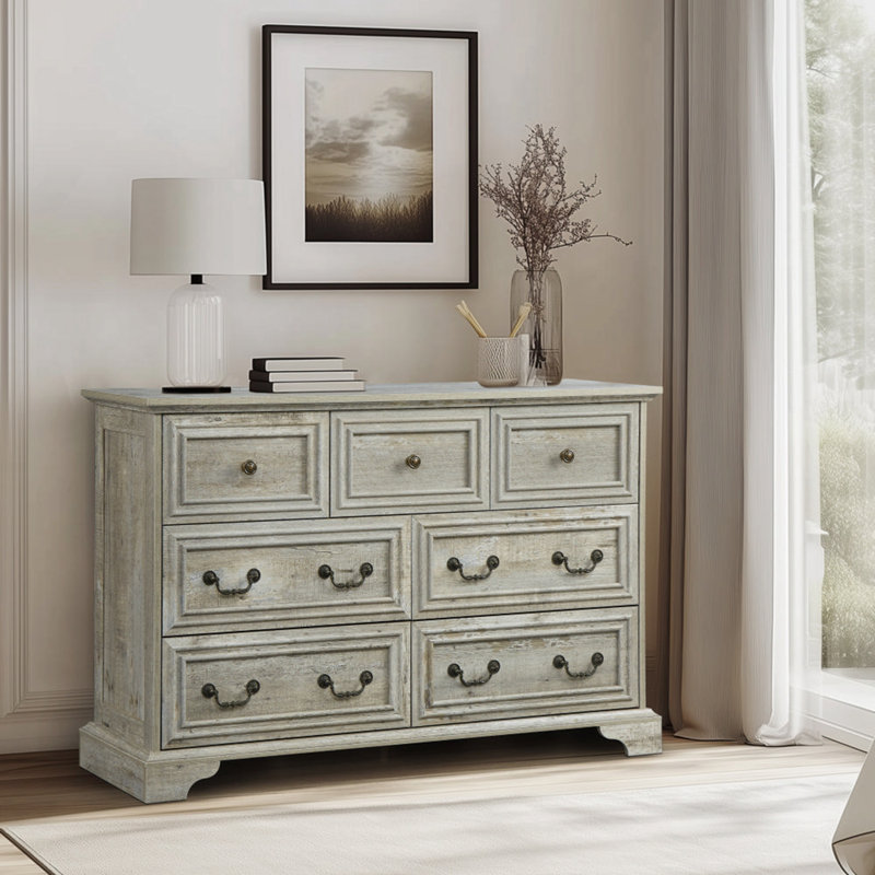 Commode 7 tiroirs pour chambre à coucher, Chêne antique