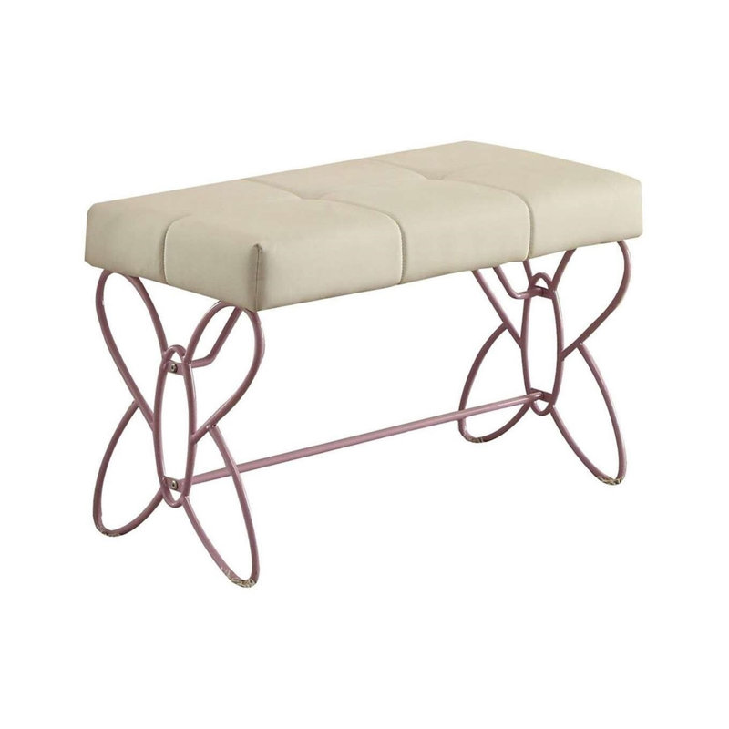 Tufted Bench With Butterfly Design And Faux Leather Upholstery, Versatile And Stylish Seating Option.