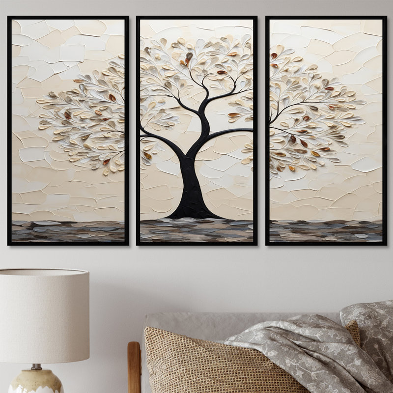 Silhouette d'arbre monochrome minimaliste - ensemble de salon d'art mural arbre, H 28 po x l 36 po x P 1 po