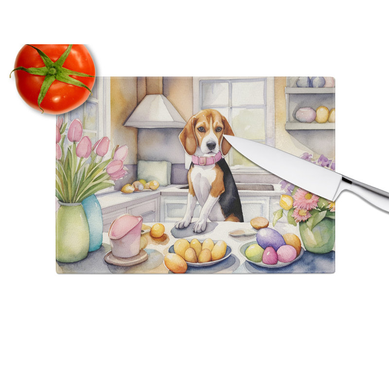 Decorating Easter Beagle Glass Cutting Board