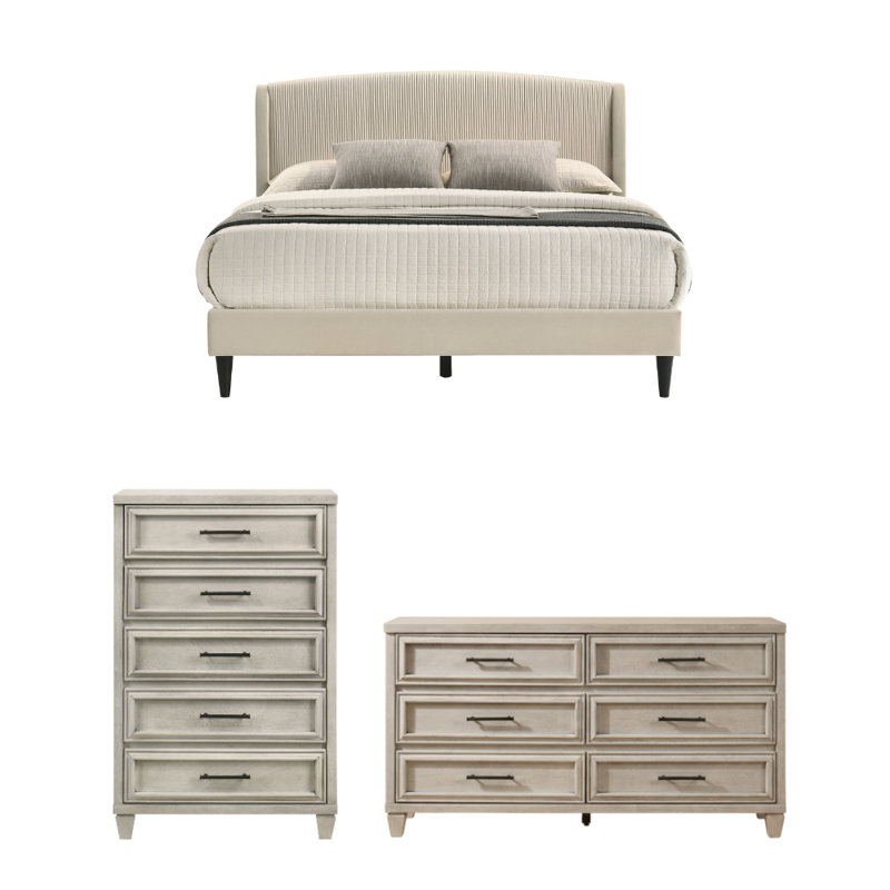 Jolande Contemporary 3 Pieces Bedroom Set, Full, 3 Pcs: Bed, Dresser, Chest