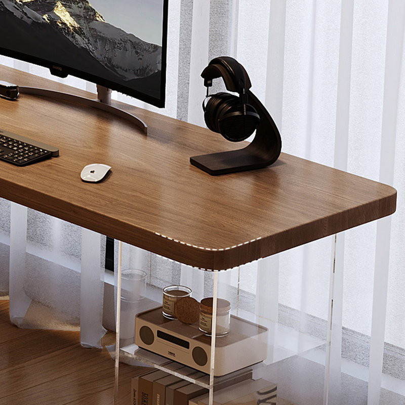 Brun clair + bureaux rectangulaires en bois massif transparent + acrylique, H 29,53 po x l 62,99 po x P 47,24 po