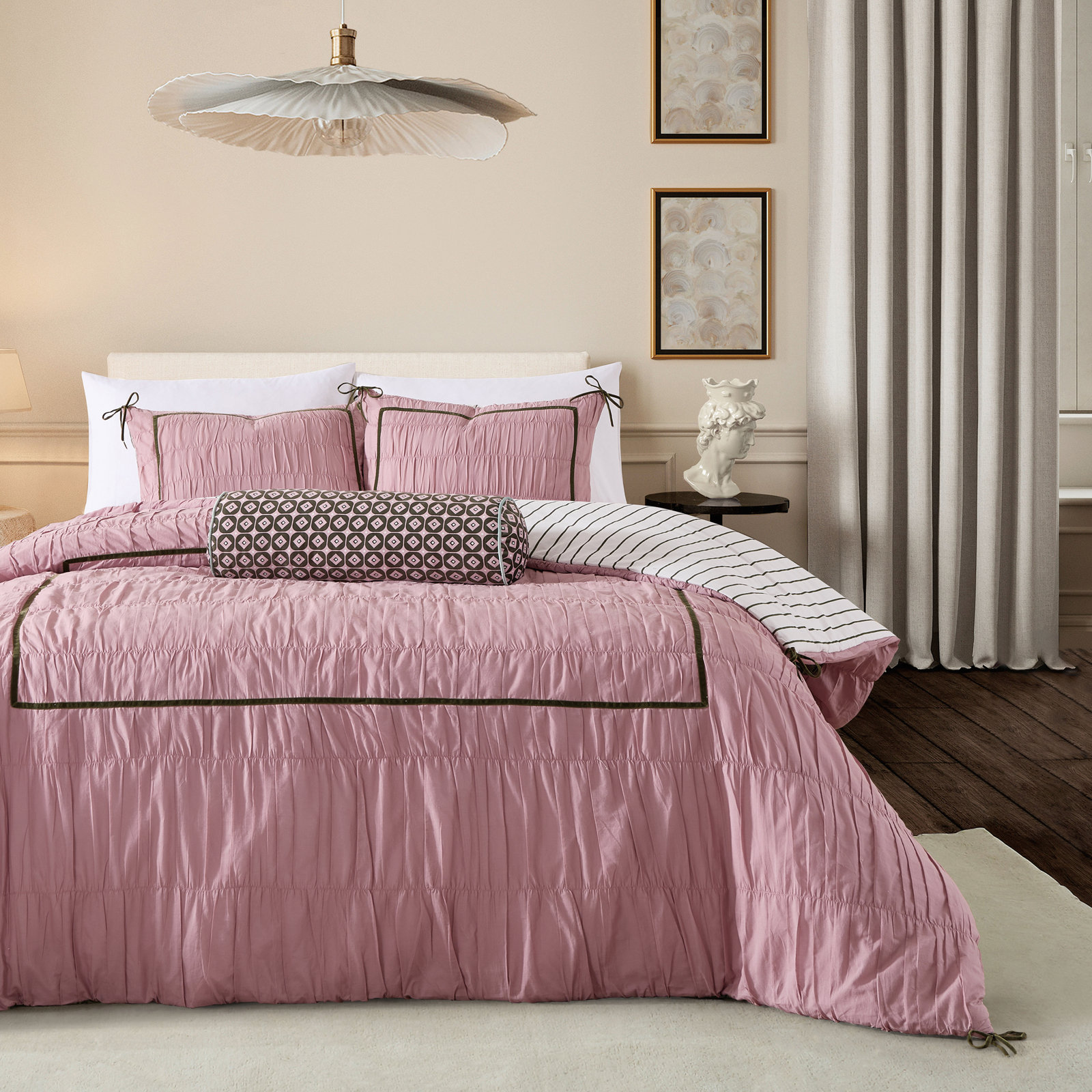 Ruched Hotel Cotton Comforter Set, Queen Comforter