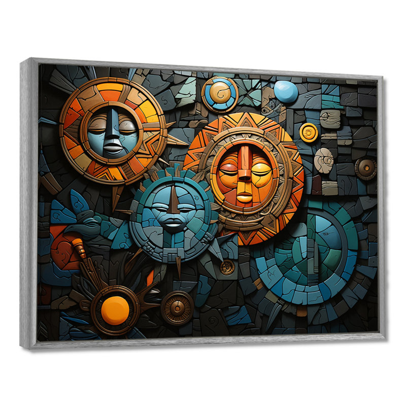 Art africain, mosaïque, 12" H x 20" W, Encadrement argenté
