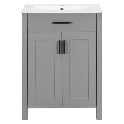 Meuble-lavabo moderne de 48 pouces avec lavabo en céramique, portes à fermeture en douceur, tiroir rabattable, tablettes de porte à double couche, solution de rangement élégante