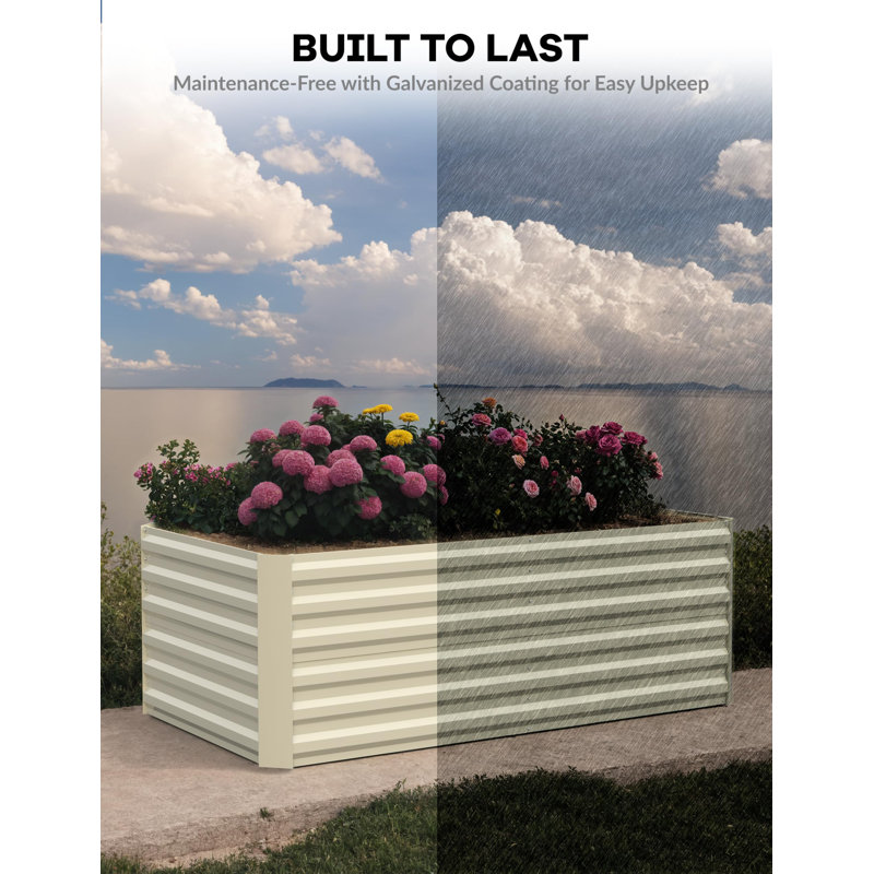 8x4x2ft Galvanized Raised Garden Bed Outdoor, 0.5mm Thick Rust-Resistant Beige Metal Planter Box, Easy Assembly Rectangular Garden Beds for Vegetables Flowers Herbs