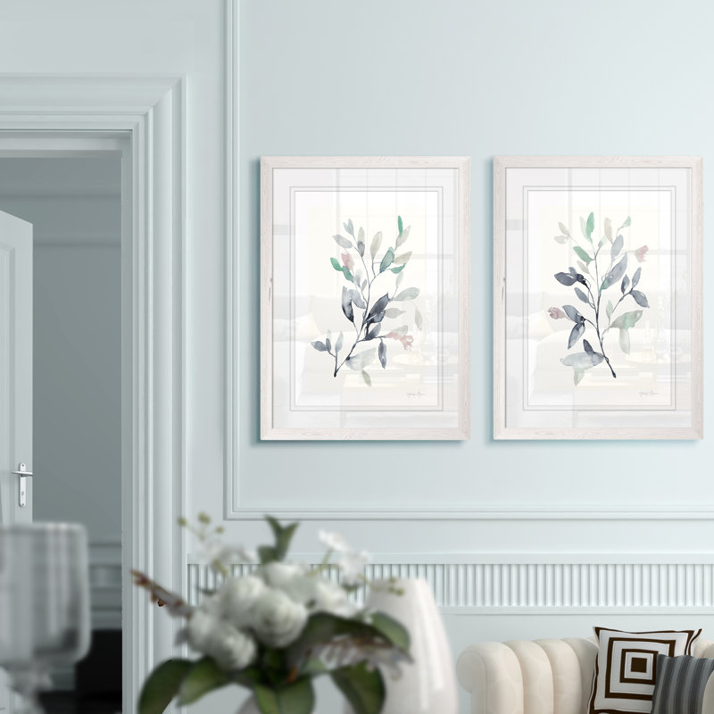 Water Branches I - ensemble de 2 reproductions, H 24 po x l 18 po , Blanc, Impression encadrée avec passe-partout