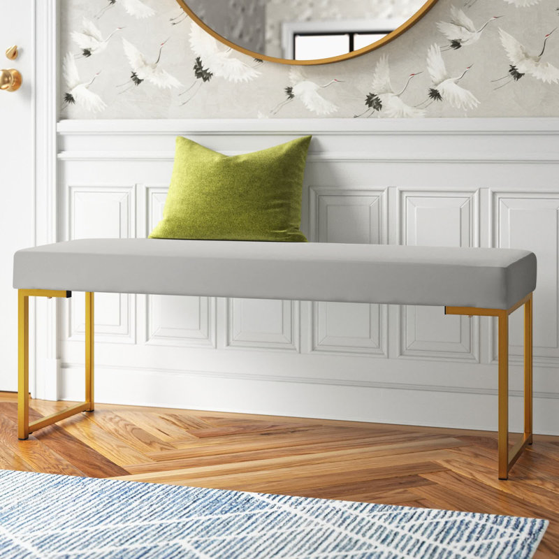 Aubreana Velvet Upholstered Bench, Gray