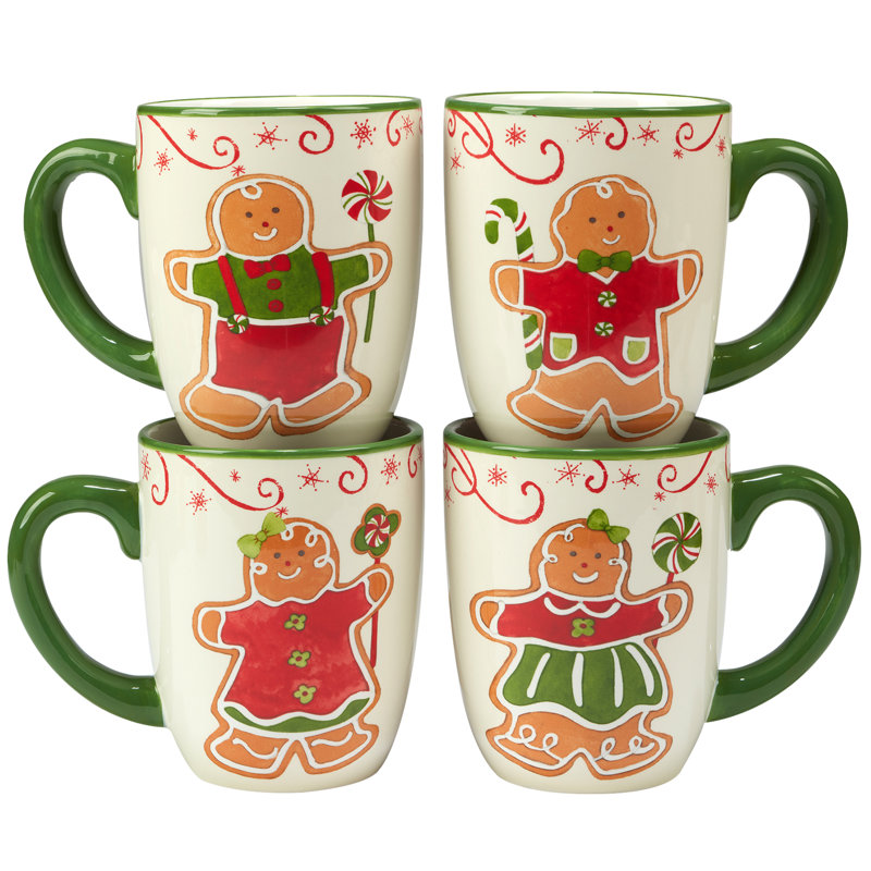 Holiday Magic Gingerbread Ceramic Christmas Mugs Set of 4