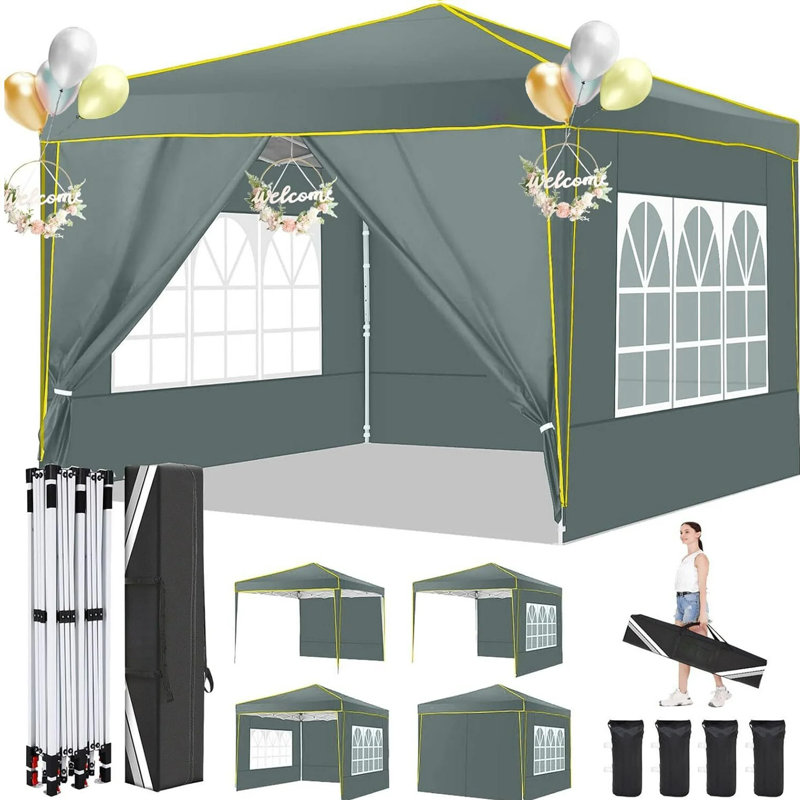  10' x 10' Pop up Canopy, UV and Rain Resistant Canopy Shelter with 4 Removable Sidewalls and Sandbags, Outdoor Canopy with Carry Bag for Grass, Beach and Camping