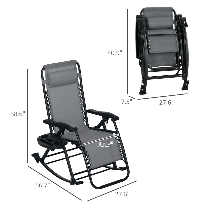 2 chaises berçantes d'extérieur pliables inclinables Zero Gravity Lounge avec taie d'oreiller et support pour téléphone, gris