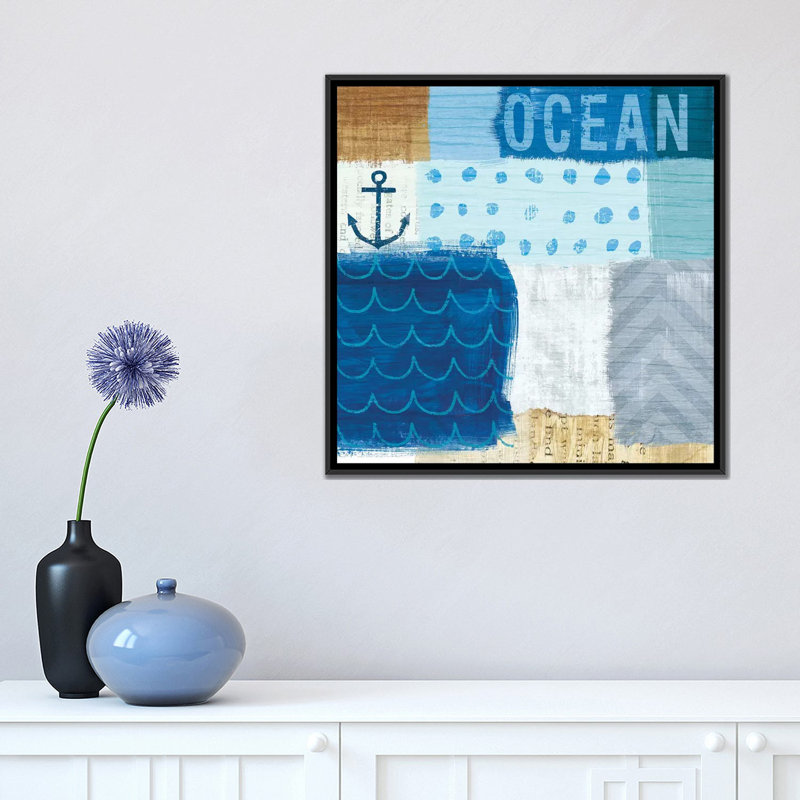 « beachscape series : collage ii », reproduction d’impression sur toile, H 18 po x l 18 po x P 1,5 po, Toile avec cadre noir