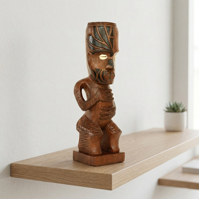 Reanne fait à la main en bois de tigre primitif Statue Tribal Sculpture Tiki Bar Totem fabriqué à la main cadeau unique Home Decor Accent Figurine sculptée à la main