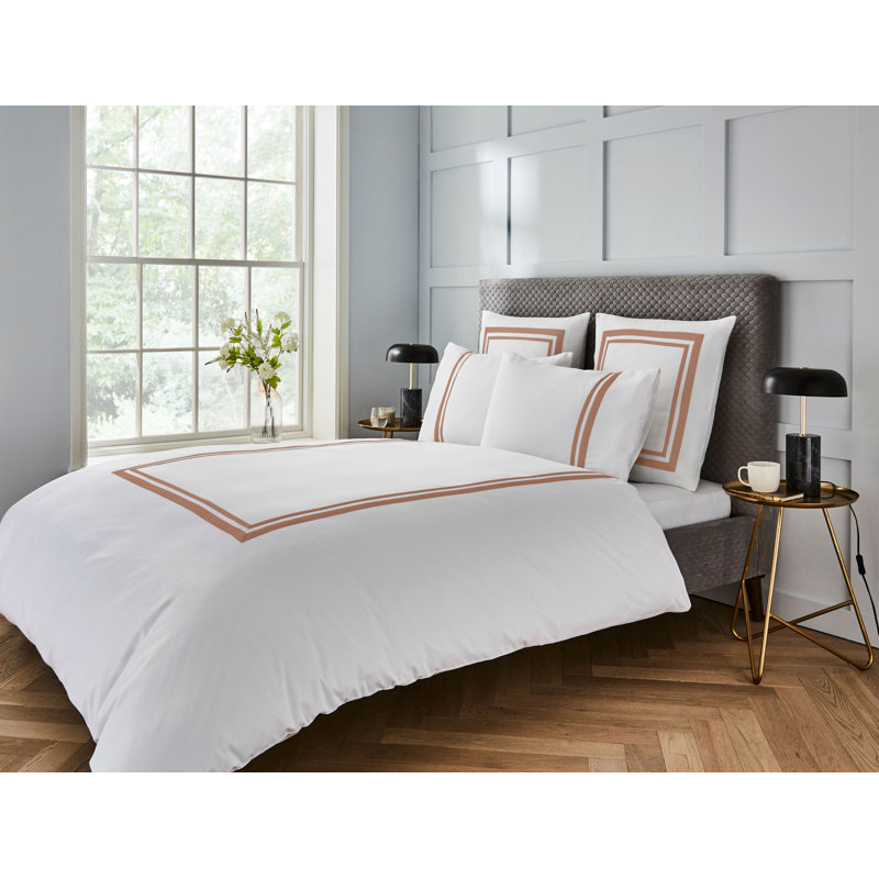 Double Applique Band Collection Cotton Solid Colour Duvet Cover Set, King