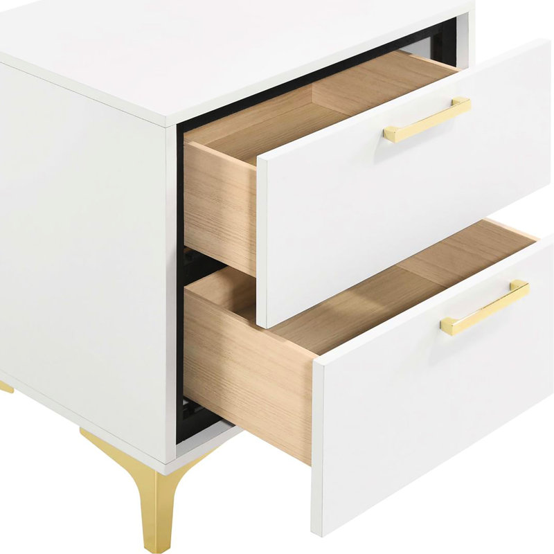 2 tables de chevet blanches et dorées - Mobilier de chambre à coucher avec beaucoup de rangement, Blanc