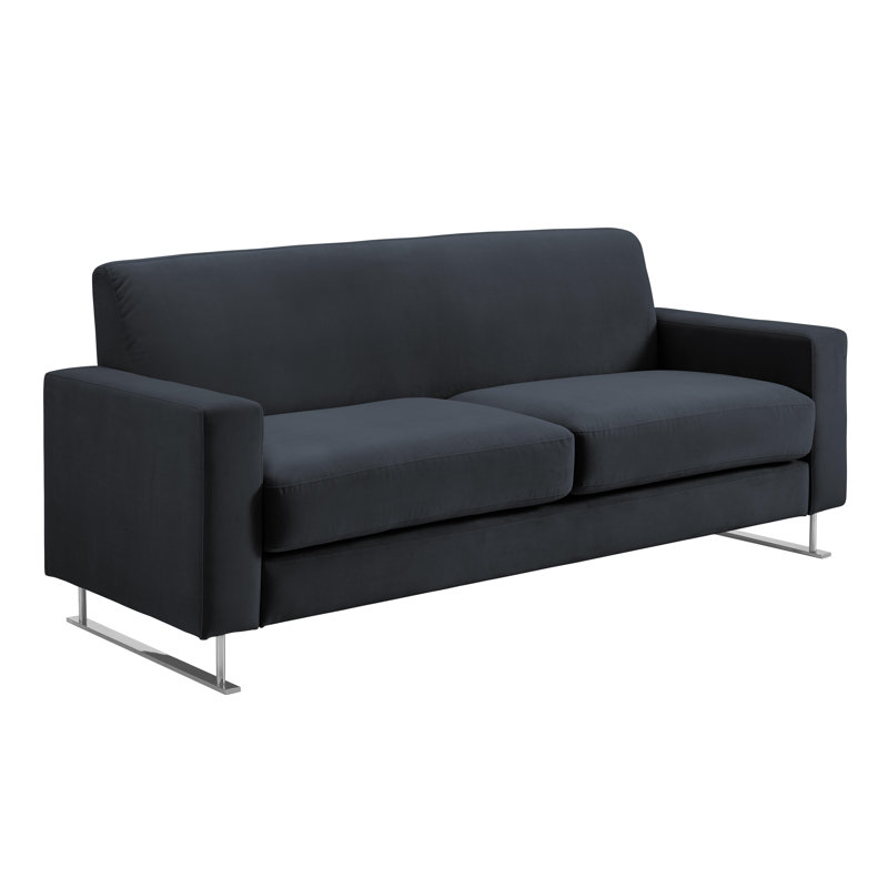 Canapé de style Mid-Century avec pieds traîneau chromés Elle Decor Baylie, Cobalt