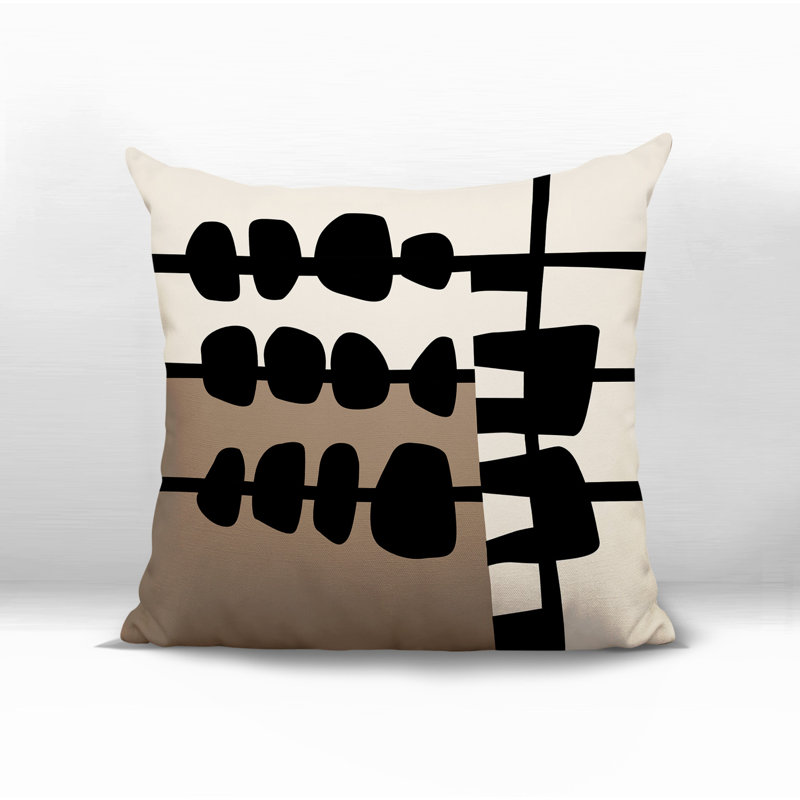 Oreiller carré réversible intérieur / extérieur Dola, H 15 po x l 15 po, Beige / noir / blanc cassé abstrait