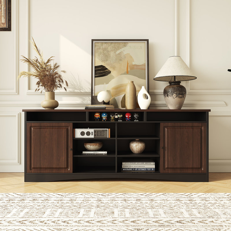 Rutail 78'' Media Console with Open Storage Shelves and Cabinets
