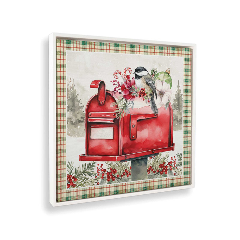 «Christmas in Bloom Mailbox» par Nicole DeCamp, reproduction d'art, L 36 x H 36, Blanc, Toile avec cadre
