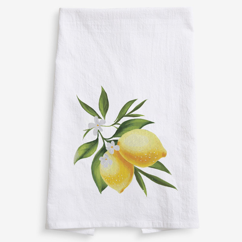  Fresh Lemon Tea Towel, White/Yellow/Green Lemon