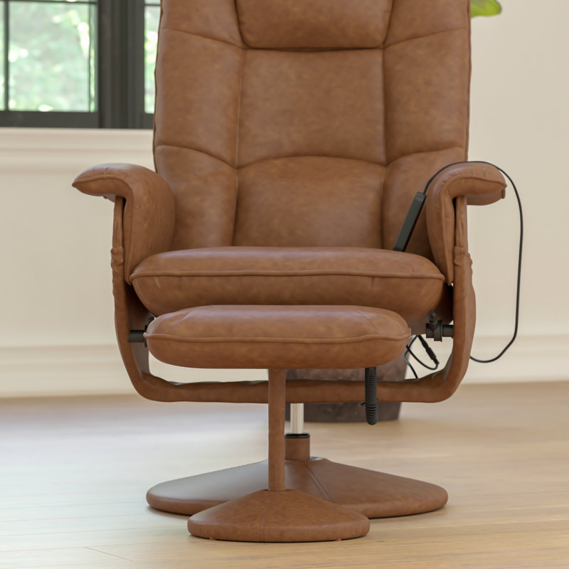 Fauteuil inclinable massant à positions multiples avec poches latérales profondes, repose-pieds et base enveloppée, Brun