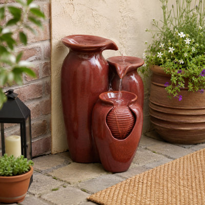 3-Tier Outdoor Cascading Jars Water Fountain with Textured Flow and Built-In Pump