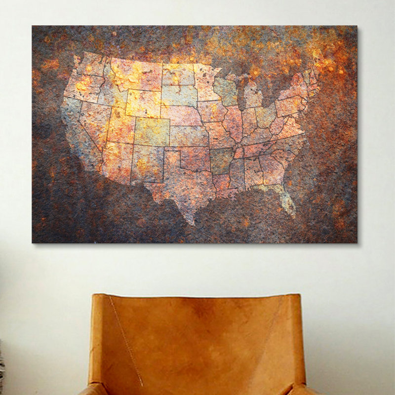 «U.S.A. «Map» par Michael Tompsett, impression sur toile, H 40 po x l 60 po x P 1,5 po, Toile avec cadre noir, Pas de tapis