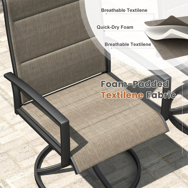 59''L x 38''W Dining Table with Umbrella Hole and 6 Padded PVC-coated polyester Swivel Chairs | Sturdy Outdoor Dining Set for Patio