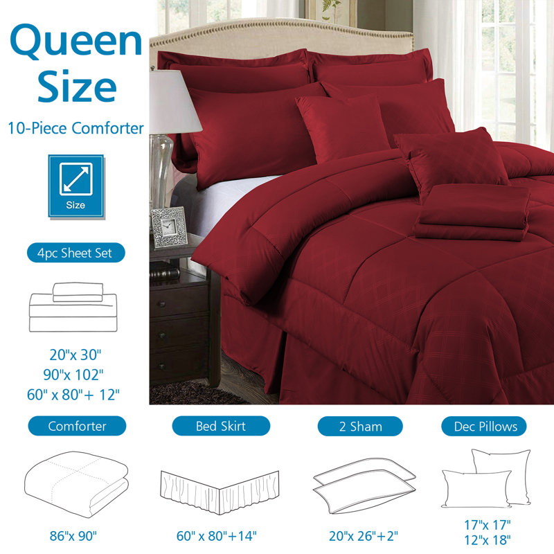 Ensemble d'édredon en microfibre Dinardo, Bourgogne, Édredon pour grand lit + 9 pièces supplémentair
