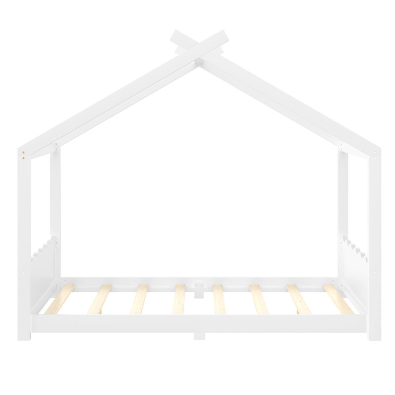 Lit de maison avec lattes de soutien, cadre de lit en bois massif pour enfants, Lit double, Blanc clair