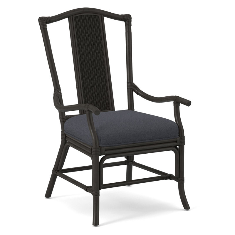 Drury Lane Slat Back Dining Arm Chair, Navy, Light Blue Performance Fabric; 0851-55