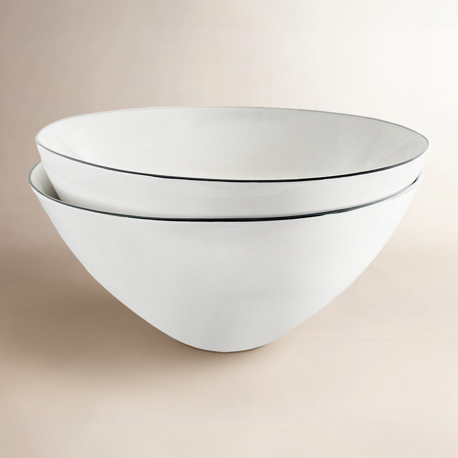 Abbesses Porcelain Serving Bowl, White/Black Rim