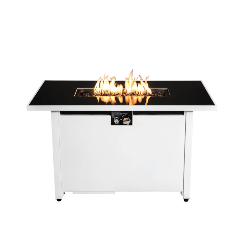 Foyer d'extérieur en acier de 43 pouces pour l'extérieur, 50 000 sorties, rangement dissimulé au propane, flamme réglable, accessoires inclus