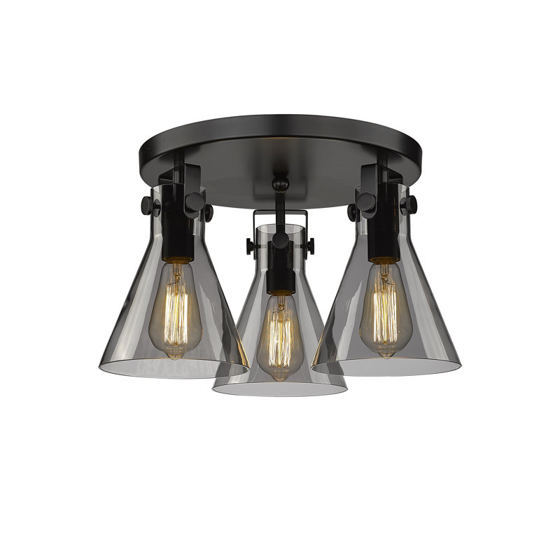 Plafonnier encastré 3 lumières Skokie, Plaqué couleur fumée, Noir mat